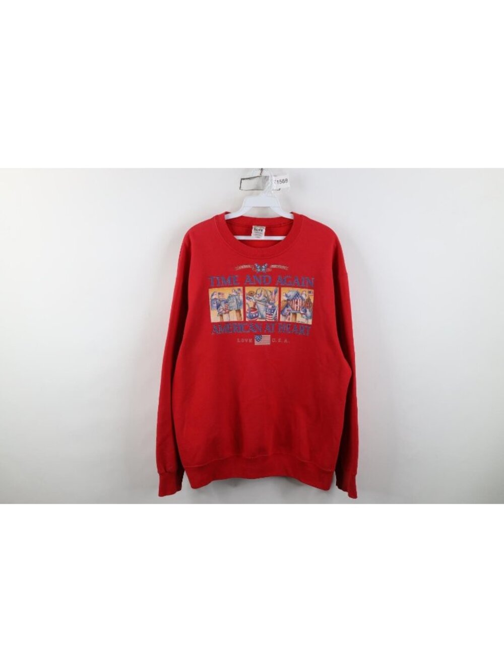 Vintage 90s Y2K Loyal Patriot American Crewneck Sweatshirt Womens Size L Red